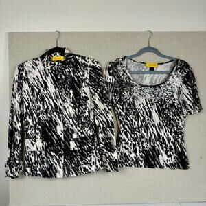 ST JOHN 2-Piece Jacket & Top Black Silver Sequins Shoulder Pads Women's Size 2